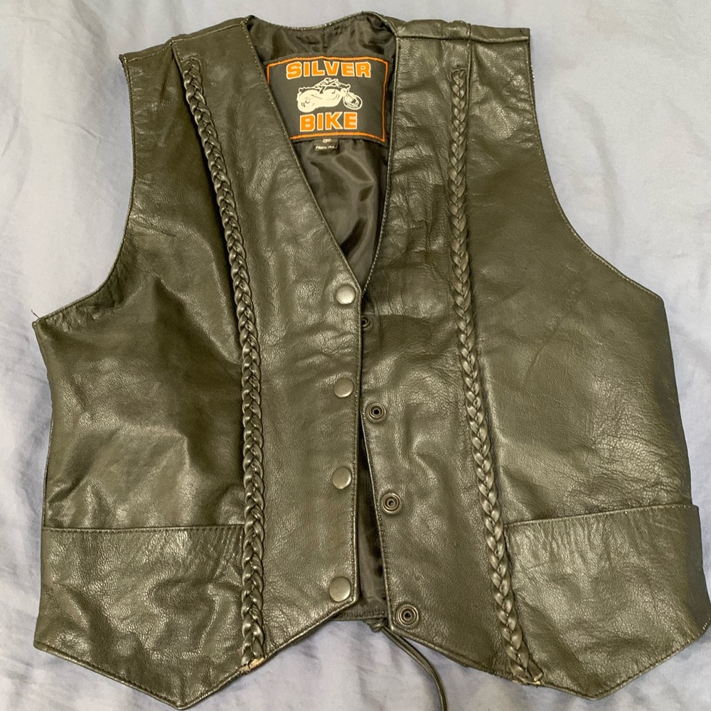 Black leather bike vest
